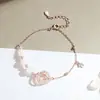 Pulsera Original con Hebilla de Paz para Mujer, Pulsera de Plata Pura Estilo Chino Nuevo Vintage con Ágata Blanca, Joyería de Mano Estilo Bosque Espiga de Trigo Regalo
