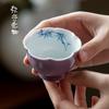Borda de Flor de Bambu Roxa Pintada à Mão Xícara Mestra Xícara de Chá de Cerâmica para Degustação Conjunto de Chá Kung Fu Porcelana Estilo Japonês