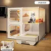 Villa para Gatos con Arenero y WC Integrados, Una Recámara, Una Sala de Estar, Un Baño, Amplio Espacio Libre para Uso en Casa, Jaula para Gatos de Interior