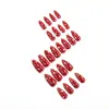 Uñas postizas de fábrica con temática de hongos en color rojo brillante sólido con lunares, forma larga de almendra, uñas postizas desmontables
