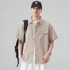 Ropa de Hombre Xintang 2026 Verano Nueva Camisa de Cuadros para Hombre, Estilo Retro Japonés, Chaqueta Camisa Casual con Cuello Campana para Jóvenes