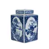 Adornos de Cerámica Tetera Olla de Almacenamiento Estante para Bogu de Estudio Decoración Porcelana Azul y Blanca de Jingdezhen Olla Cuadrada Nueva China