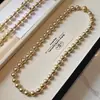 Fivela Magnética de Bola Redonda Colar de Pérolas Shijia Dourado Champagne Pulseira de Moda Outono e Inverno Corrente para Suéter Feminino