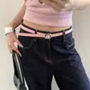 Cinturón Rosa Pequeño Cuadrado de Hebilla de Metal de Alta Gama Estilo Coreano para Mujer, Cinturón Decorativo con Hebilla de Metal de Personalidad Única para Combinar con Jeans, Moderno