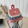 Mochila de encaje dulce estilo coreano para mujer, nueva moda 2026, mochila escolar a cuadros con bloques de color de moda, mochila pequeña
