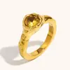 Moda Transfronteiriça Europeia e Americana Nicho Luxo Acessível Joia de Mão Francesa Aço Inoxidável Banhado a Ouro 18K Anel Fino Único com Zircônia Champagne