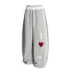 Calça Wide Leg com Estampa de Coração Estilo Americano para Mulheres, Solta e Fluida, Nova Coleção Primavera e Outono 2025, Casual Solta Emagrecedora