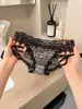 Estampado de leopardo~sexy encaje para mujer, tiro bajo, puro deseo, con tiras para las piernas, transpirable, refuerzo de algodón puro, bragas tipo triángulo para mujer