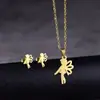 Accesorios hip-hop europeos y americanos collar de acero inoxidable aretes traje para mujer sudamericano ángel liso juego de joyas de tres piezas