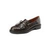 Mocasines de piel de cocodrilo y piel de vaca con borlas y lazo estilo británico Primavera 2023 Tacón medio grueso Punta redonda Cuero completo Zapatos de una sola capa para mujer