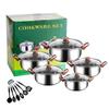 Juego de Ollas de 12 Piezas para Exportación Transfronteriza Juego de Acero Inoxidable Olla con Hervidor de Agua Mango con Veta de Madera Sartén Antiadherente Utensilios de Cocina