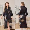 Pijama Femenino Transfronterizo Wenhua Primavera y Otoño Nuevo Estilo Manga Tres Cuartos Satín Talla Grande Bata de Noche Ropa de Casa de Manga Larga para Mujer Wp3430
