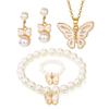 Temu Pérola Jóias Terno Feminino Transfronteiriço Simples All-Match High-End Borboleta Colar Pulseira Anel Brincos Jóias