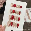 Uñas Portátiles de Lujo Hechas a Mano Aomian con Perlas de Vidrio Color Vino Tinto, Circonita Ojo de Gato y Diseños Florales Pintados a Mano con Chapado en Oro