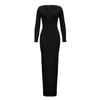 Vestido Sexy Europeo y Americano con Escote Profundo en V de Una Pieza Kardashian Color Puro Ajustado Revelador de Pecho Falda Larga de Cadera para Mujer Transfronterizo