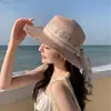 Sombrero de Paja Plano para Mujer 2025 Nuevo Sombrero de Sol con Lazo de Encaje Vacaciones de Verano en la Costa Parasol Playa Sombrero Lafite