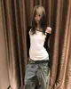 Jeans Lavados Sueltos Estilo Nuevo de Principios de Primavera con Diseño de Doble Cintura y Camiseta de Manga Larga Bloque de Color Venta al por Mayor