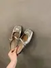 Sandalias de Moda de Venta Caliente Cuadradas con Hebilla y Pedrería, Medias Sandalias, Nuevas de Verano 2025, Estilo Francés Mary Jane, de Punta Cerrada
