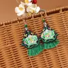 Pendientes de Tela Estilo Étnico Retro Bordados a Mano Flor Larga Borla Pendientes de Viaje Yunnan Guizhou Venta al por Mayor