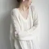 Nuevo Suéter de Punto Estilo Perezoso para Primavera y Otoño para Mujer, Corte Holgado, Cuello en V Hueco, Capa Base Casual Adelgazante, Delgado