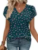 Nueva camiseta casual holgada de manga tres cuartos con cuello en V y estampado, estilo europeo y americano, Amazon Temu AliExpress