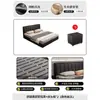 Cama moderna minimalista em couro, couro Napa, estofamento macio com listras verticais pretas, estrutura de madeira maciça, cama de casal para quarto principal