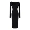 Estilo puro y seductor, escote cuadrado, vestido largo ajustado para mujer, con pliegues laterales, cintura elástica, corte favorecedor y mangas largas