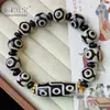 Pulsera de Cuentas de Ágata del Tíbet, Pulsera de Cuentas Dzi Antiguas en Forma de Arroz de Ágata del Tíbet, Pulsera de Cuentas Dzi de Tres Ojos Estilo Tibetano, Estilo Brillante Mate