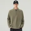 Sudadera con Capucha para Hombre Cuello Alto 2026 Otoño Nuevo Estilo Japonés Color Sólido Patchwork Cremallera Media Cremallera Chaqueta Cardigan Moderna Algodón