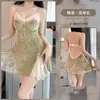 Lingerie Sexy, Tentação Doce, Pijama de Manga Voadora, Decote em V Profundo Costas Nuas Com Bojo, Camisola Flocked, Robe Exterior, Conjunto Feminino