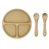 Plato Redondo de Silicona para Cena Set de 3 Piezas Tazón para Comida de Bebé Plato para Cena Infantil Plato Dividido Plato para Cena Integrado con Ventosa