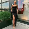 Vestido Largo de Verano para Mujer de Estilo Nuevo, Ajustado, sin Espalda, Sexy, con Abertura, Color Sólido Elegante, Transfronterizo Europeo y Americano