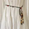 Cinto Trançado Boêmio para Mulheres, Corrente Decorativa de Cintura para Vestido, Corda de Cintura com Borla, Cinto de Cintura Versátil Estilo Étnico