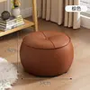 Banqueta para Cambiar Zapatos en la Entrada, Taburete Redondo de Madera Maciza Estilo Lujo Ligero, Taburete Bajo Doméstico de Cuero, Taburete para Sala de Estar, Mesa de Café para Sofá, Taburete Calabaza