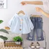 Conjunto de Roupa para Meninas Primavera e Outono 2026 Novo Estilo Infantil Elegante Casual Moderno com Capuz Manga Longa Conjunto de Três Peças Roupa Externa para Bebê Tendência