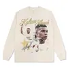 Nueva camiseta retro estilo americano de Mbappé con estampado de firma en fuente dorada, camiseta informal de algodón pesado de manga corta de moda