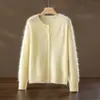 Cárdigan de punto sin costuras de cachemira de alta gama para mujer, suéter fino de lana para otoño e invierno, cuello redondo, suéter de un solo botón