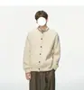 Cardigan Suéter Masculino Outono/Inverno Retrô Vibe Preguiçosa Tricô Trançado Bloco de Cores Gola Redonda Malha