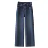 Jeans Wide Leg Retrô para Mulheres, Cintura Alta, Emagrecedor, Outono 2026, Calça Reta Casual Versátil para Mulheres Baixas