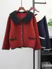 Cardigan de Lã Dupla Face Tricotado com Gola Removível 2025 Outono e Inverno Novo Estilo Coreano Solto Casual Versátil Jaqueta Suéter para Mulheres