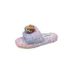 Pantuflas de Felpa a Cuadros y Bloques de Color para Niñas, Cálidas para Otoño e Invierno, Lazo de Dibujos Animados, Antideslizantes, Pantuflas de Algodón para el Hogar, Tejidas