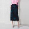 Nova Saia Estampada de Alta Qualidade Estilo Nacional Chinês Verão Feminino Nova Cintura Alta Drapê Emagrecedora Plissada Reta com Fenda