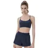 Conjunto de Roupa de Yoga para Mulheres: Top Regata Esportivo com Camisola Embutida, Lindo Design nas Costas, Camiseta Anti-Exposição, Conjunto de Shorts Casuais Respirável