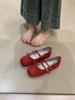 Sapatos Mary Jane Femininos Estilo Retro Francês com Fivela Dupla Camurça Bico Quadrado Raso Laço Estampa de Leopardo Sapatilhas
