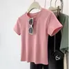 Camiseta de Manga Corta de Algodón Puro Gris de Gama Alta para Mujer, Cuello Redondo de Corte Ajustado, Nuevo Estilo Verano 2026, Top Base Adelgazante