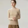 Suéter de cachemira 100% pura de cuello redondo ajustado para mujer, nueva camiseta base de punto para otoño e invierno, top interior de manga larga