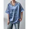 Camiseta de Manga Corta de Jersey con Sensación de Hielo Estilo Americano para Hombre, Nueva de Verano, Holgada, Casual, Versátil, Moderna, Rayada, Top de Entrenamiento
