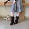 Botas de Moda Chuyuji Negras Estilo Británico Retro 2026 para Mujer Otoño/Invierno con Plantilla Elevadora y Diseño para Adelgazar la Pierna para Mujeres Petitas