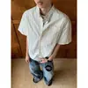 Camisa a Rayas Retro Americana con Cuello Mao de Manga Corta para Hombre, Estilo Cleanfit de Gama Alta, Nuevo Modelo de Verano, Camisa Fresca y Elegante