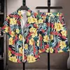 Conjunto de camisa floral de manga corta y shorts para hombre, atuendo casual y elegante de dos piezas para vacaciones en la playa junto al mar, top holgado